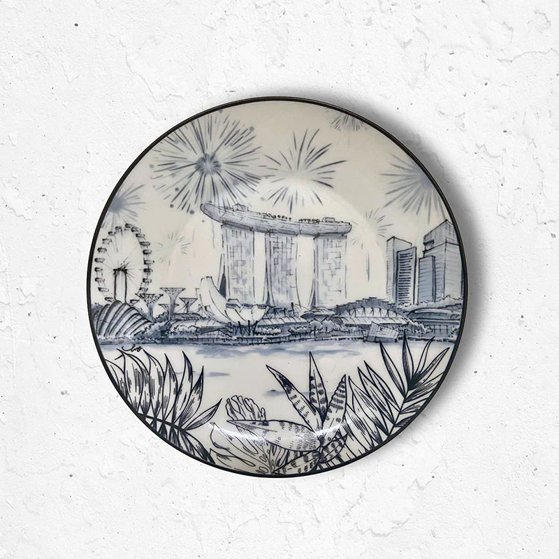 Singapore Themed Round Plates - Marina Bay Sands