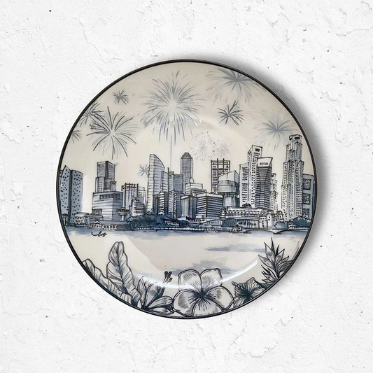 [Gingerlily] Singapore Themed Round Plates - Singapore Skyline