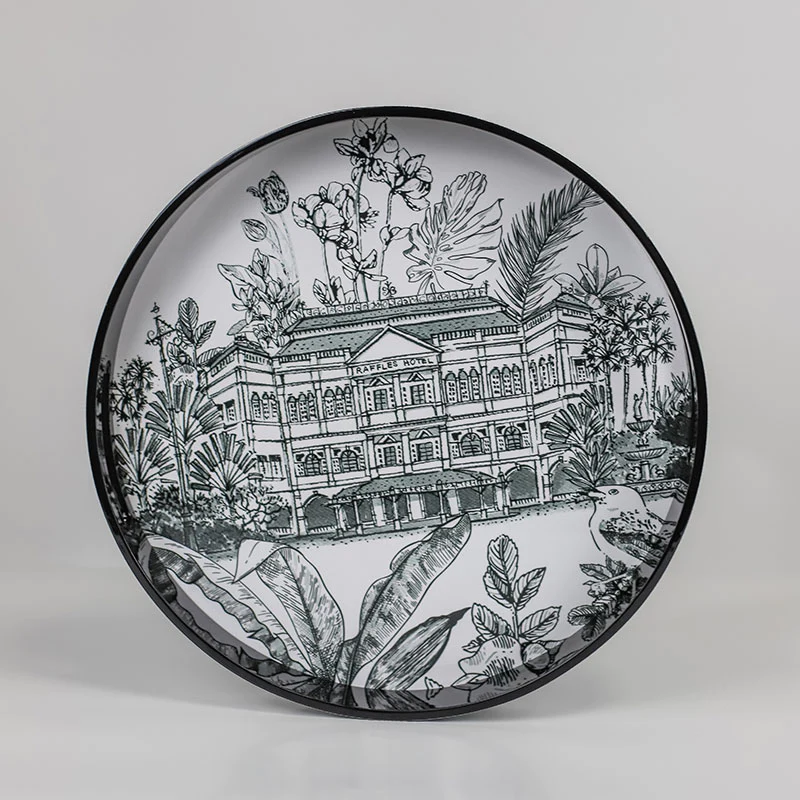Singapore Themed Lacquer Patterned Round Tray - Raffles Hotel – Silk Walk