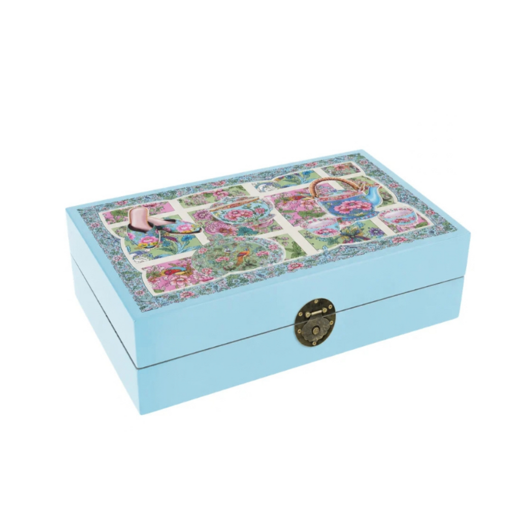 Turquoise Lacquer Memory Box - Turquoise Peranakan