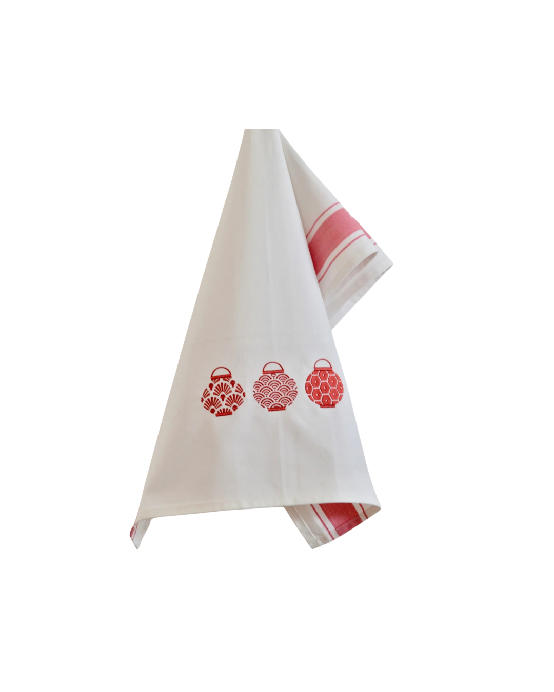 Tea towel with Red Trio Set of Lanterns