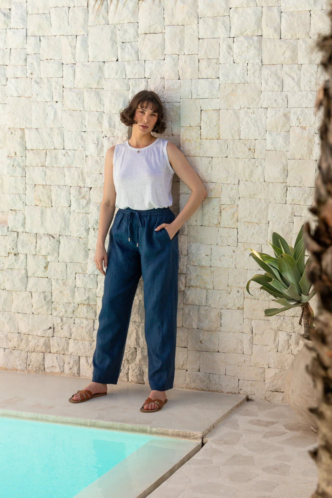 Classic Linen Lounge Pants in Navy Blue