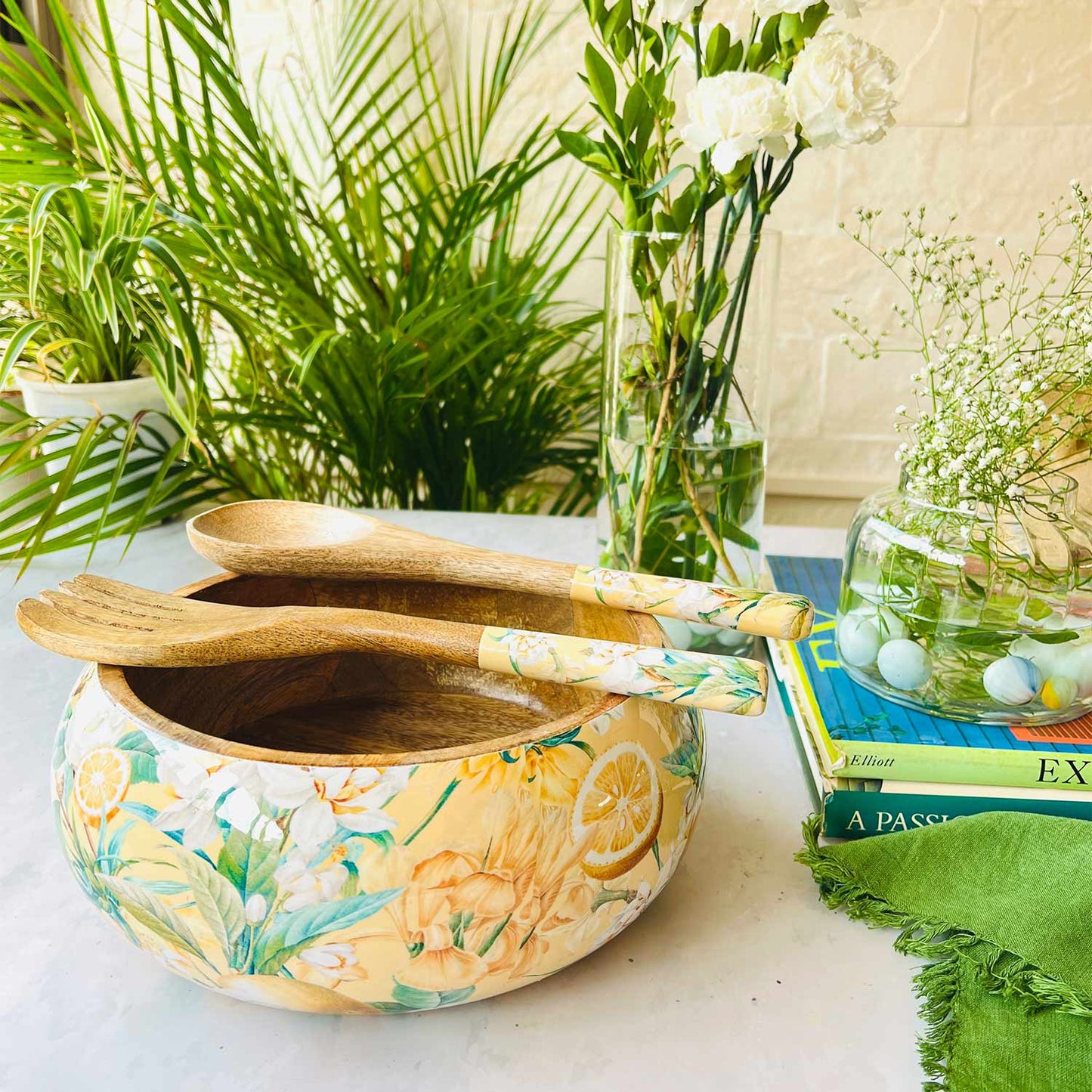 Salad Bowl With Servers Set - Lisbon Lemon