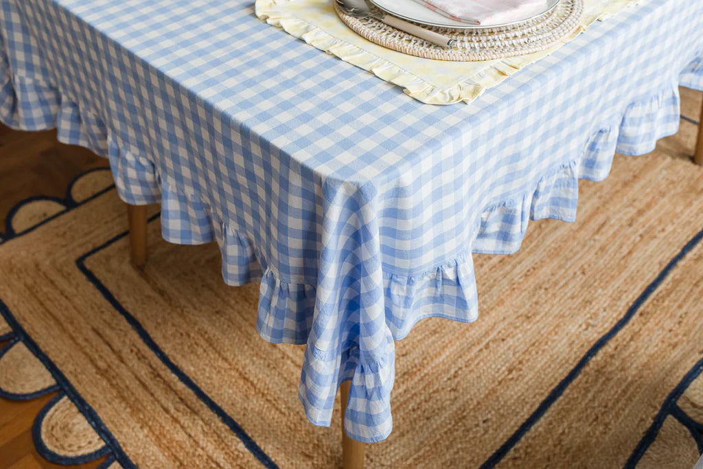 Blue Gingham Ruffle Tablecloth