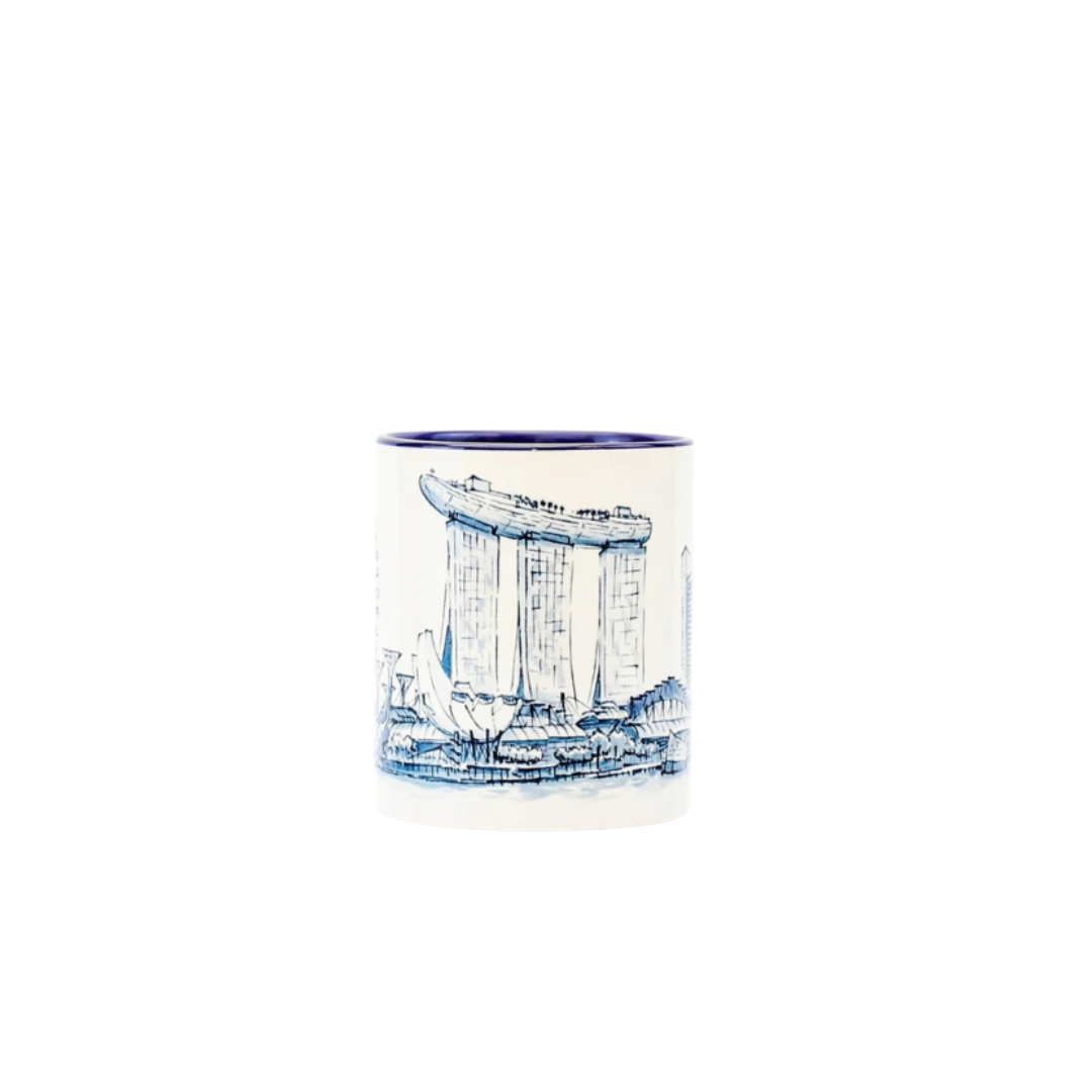 Singapore Themed Mugs Blue & White
