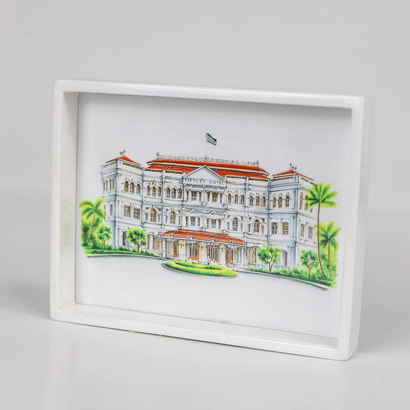 Singapore Themed White Lacquer Trinket Tray - Raffles Hotel – Silk Walk