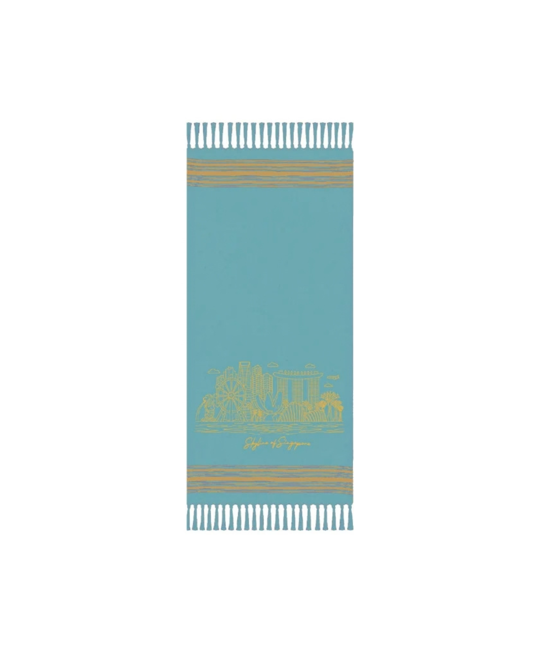 Turkish Towel | Singapore Skyline Outline (Gold on Turquoise)