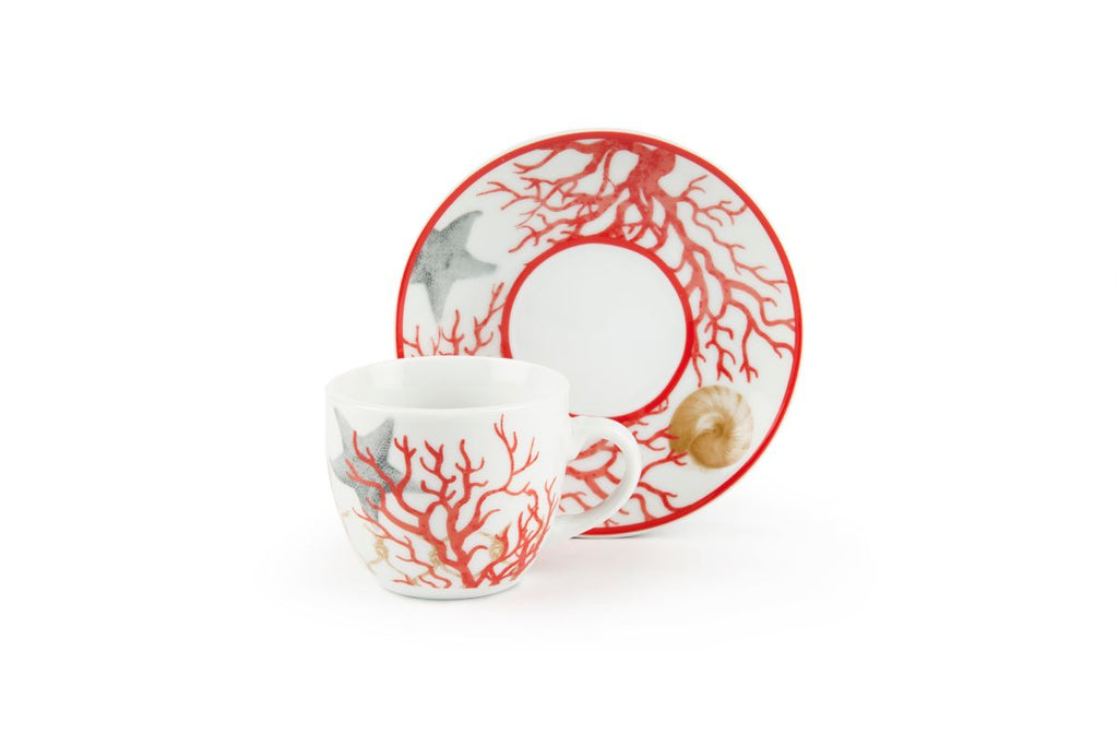 Coral Set of 6 Coffee Cups with Saucers