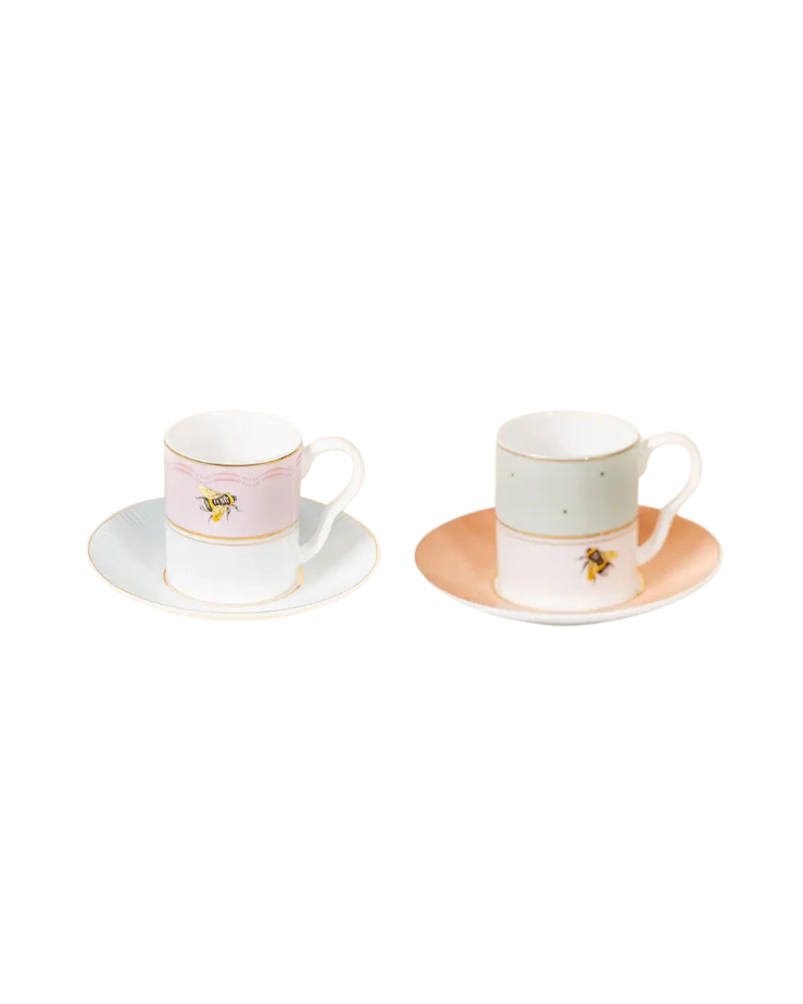 Slogan Espresso Cup and Saucers, Set of 2