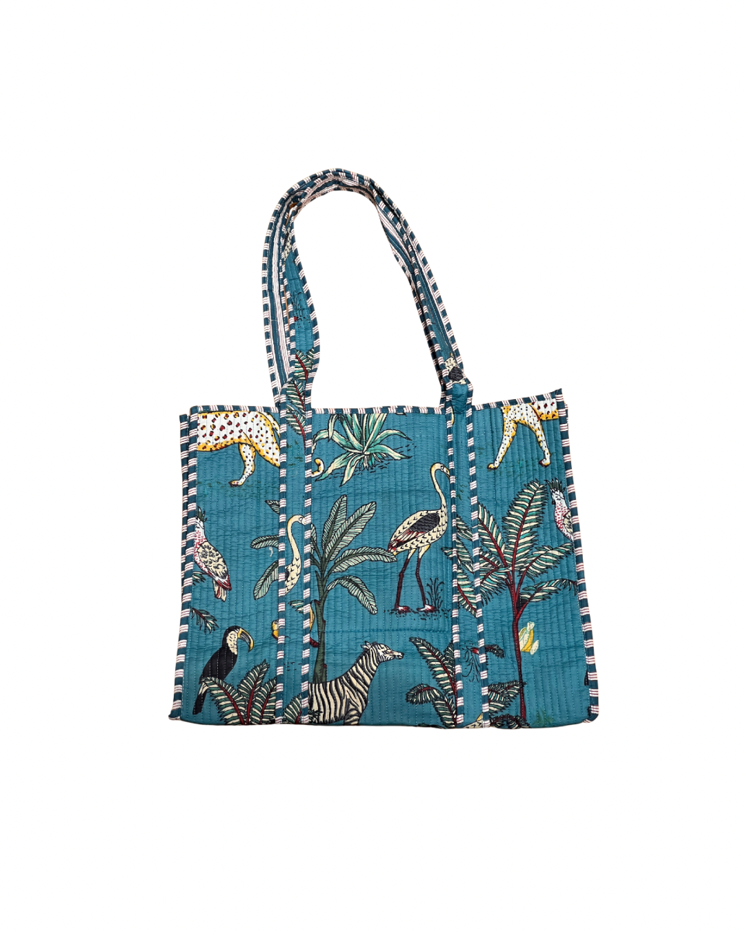 Jungle Block Print Cotton Tote Bag