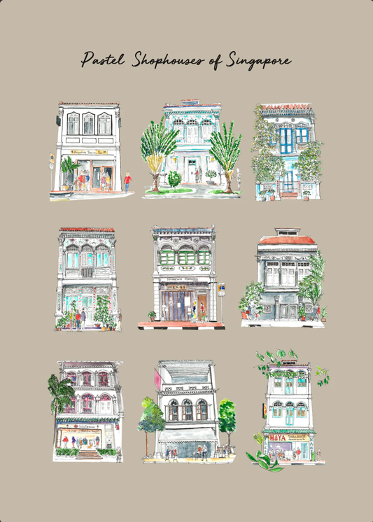 Organic Cotton Tea Towel (Pastel Shophouse)