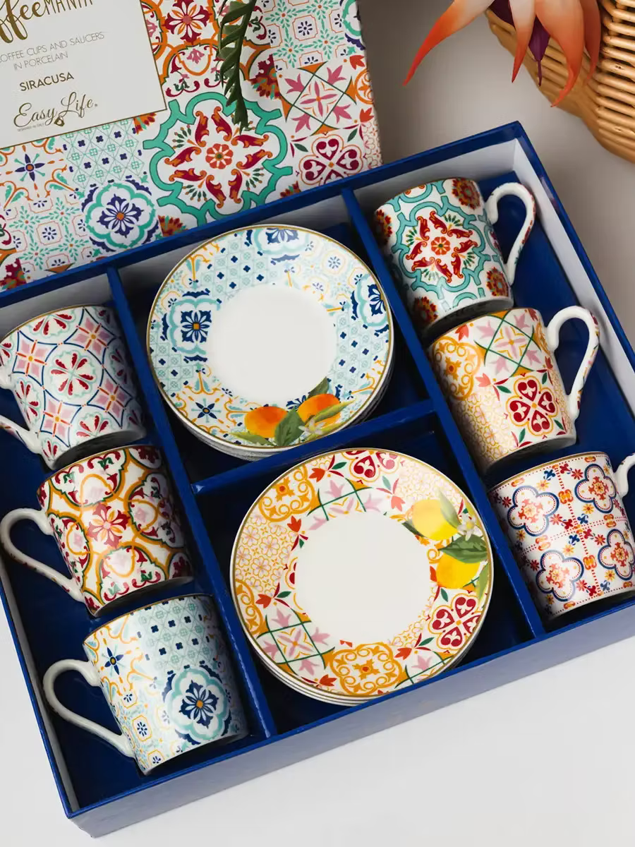 Set of Six Coffee Cups and Saucers 100 ml Siracusa