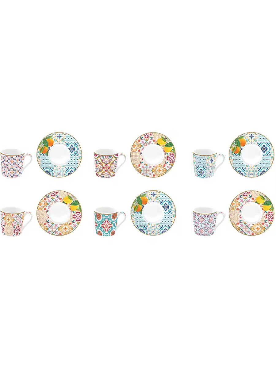 Set of Six Coffee Cups and Saucers 100 ml Siracusa