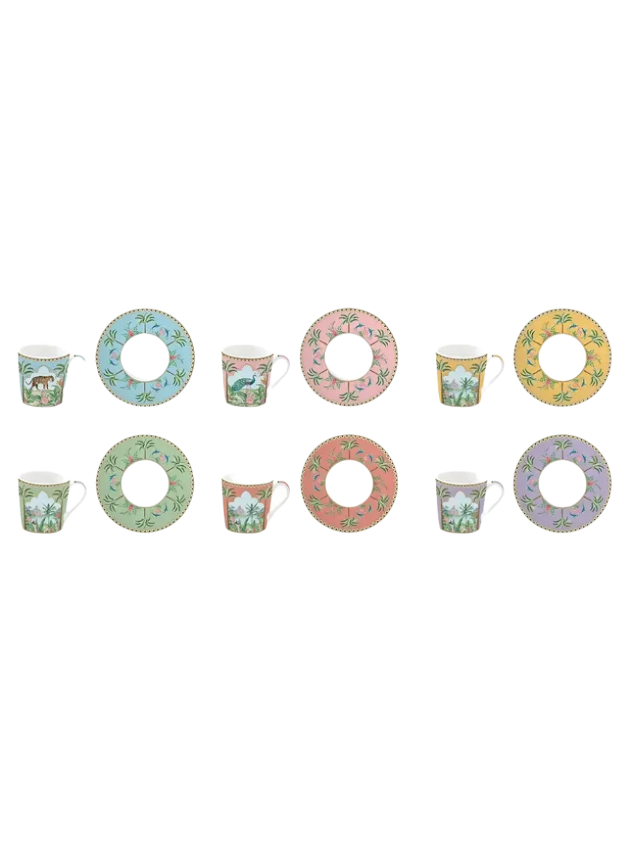 Set of 6 Coffee Cups and Saucers (100 ml)
