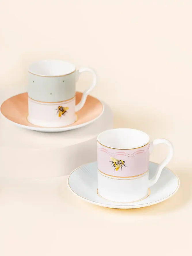 Slogan Espresso Cup and Saucers, Set of 2