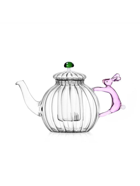 Pink Rabbit and Green Mushroom Teapot