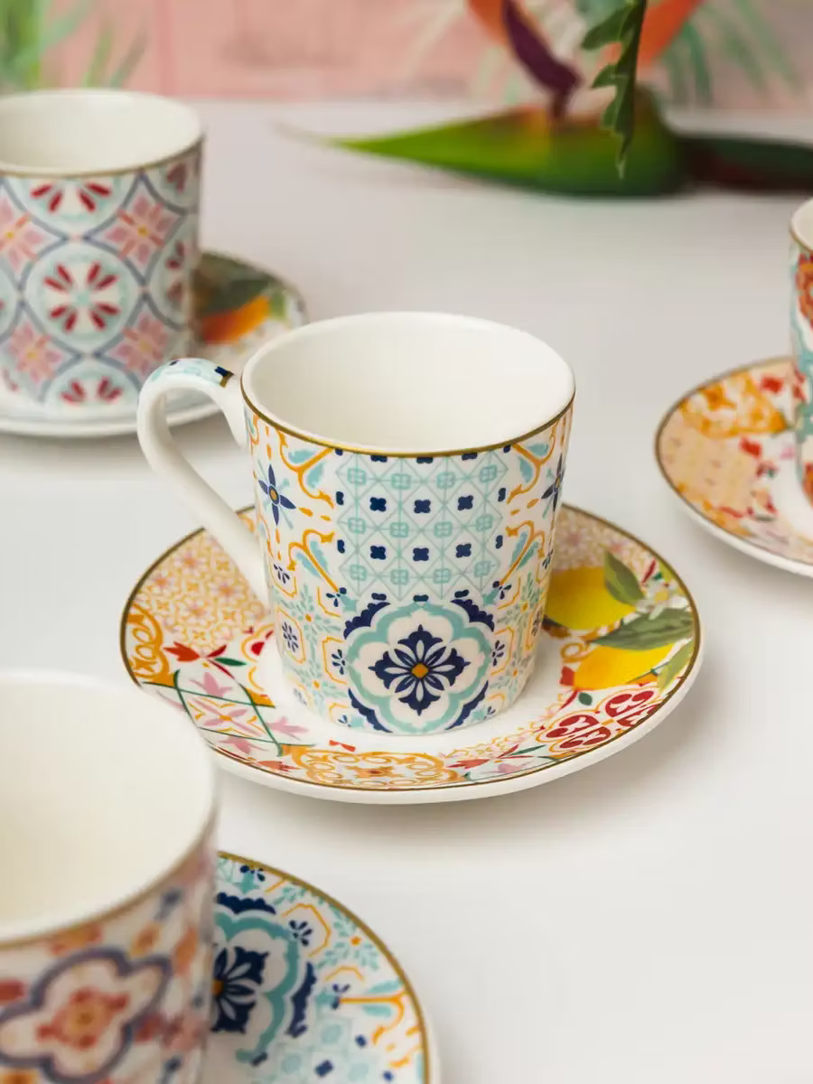 Set of Six Coffee Cups and Saucers 100 ml Siracusa
