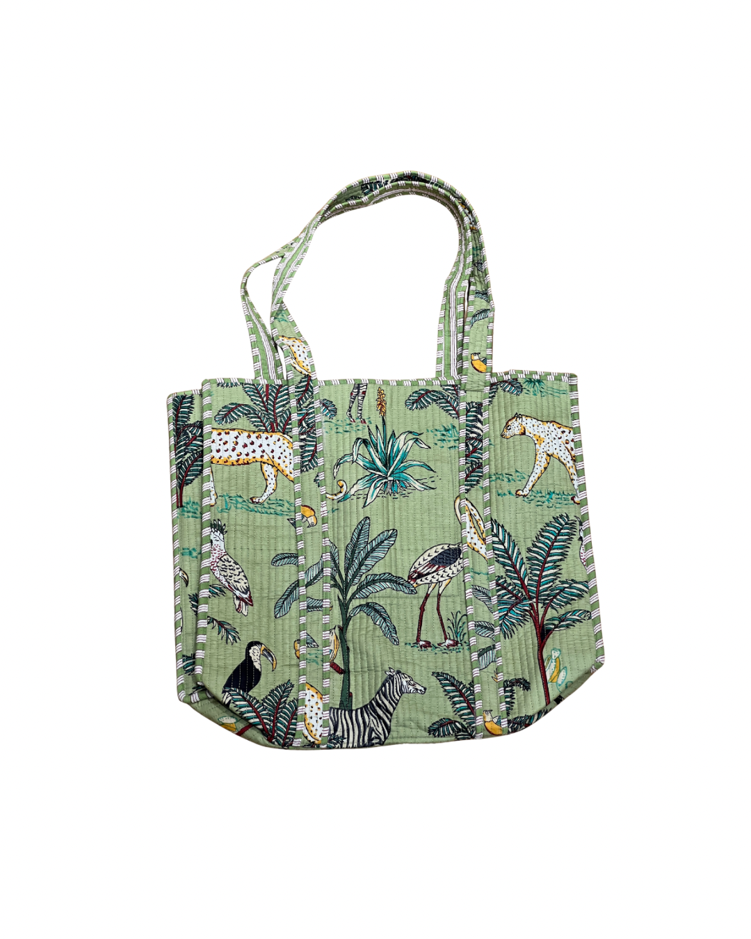Jungle Block Print Cotton Tote Bag
