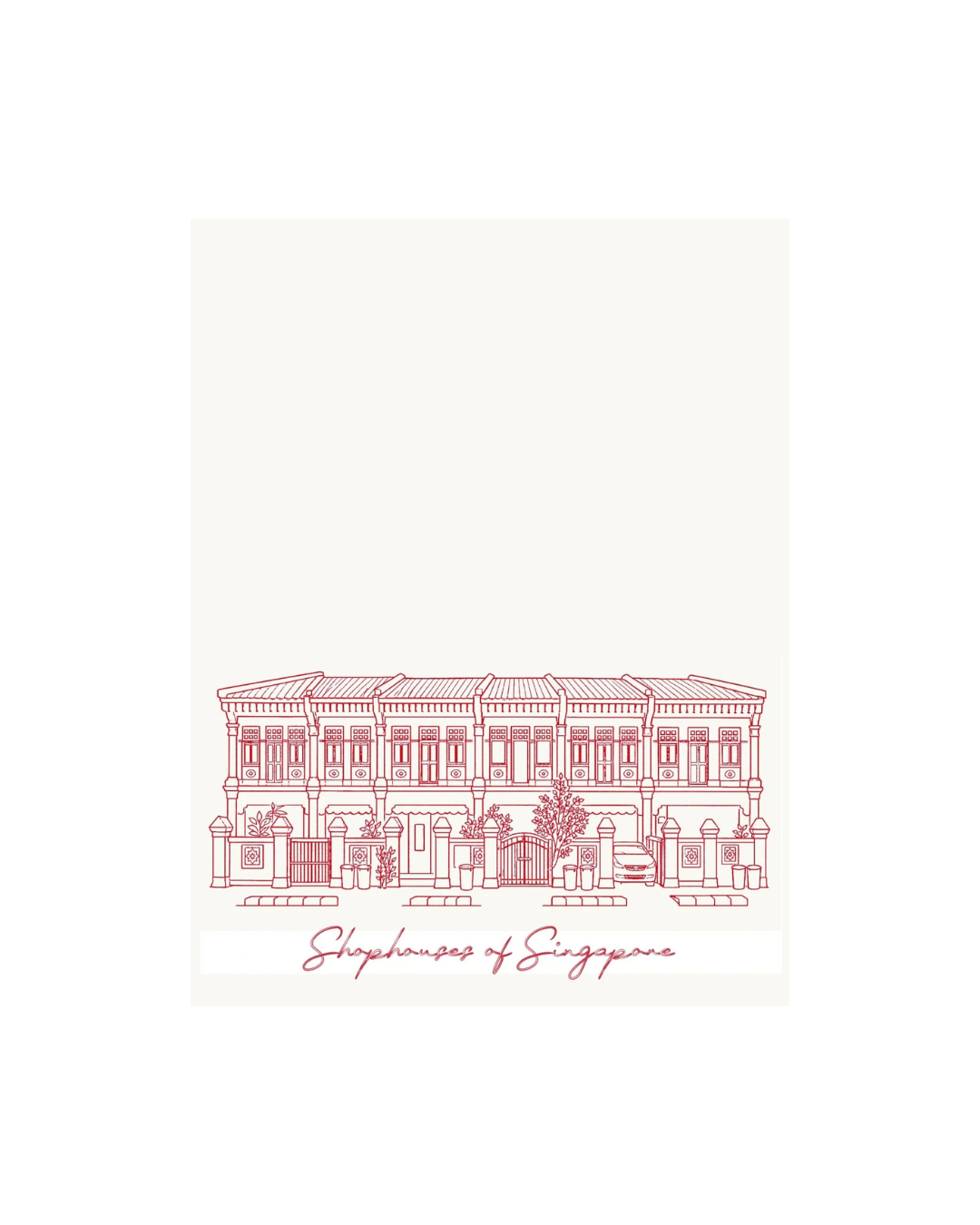 Embroidered Tea Towel | Shophouses (Red on Cream)