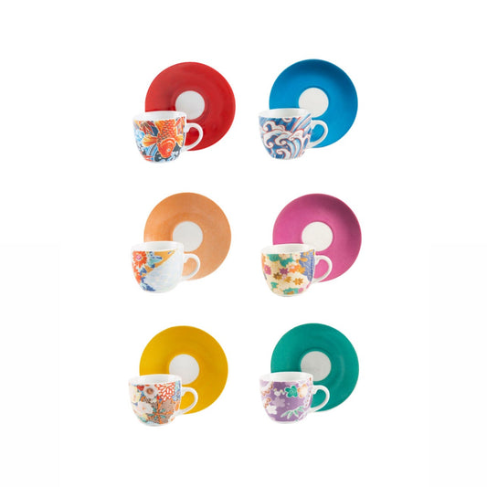 Kimono Set of 6 Coffee Cups with Saucers