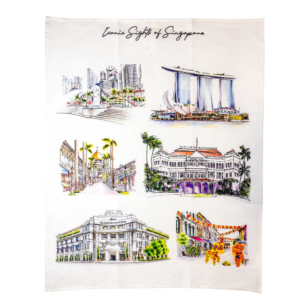 Linen Tea Towel (Iconic Sights of Singapore)
