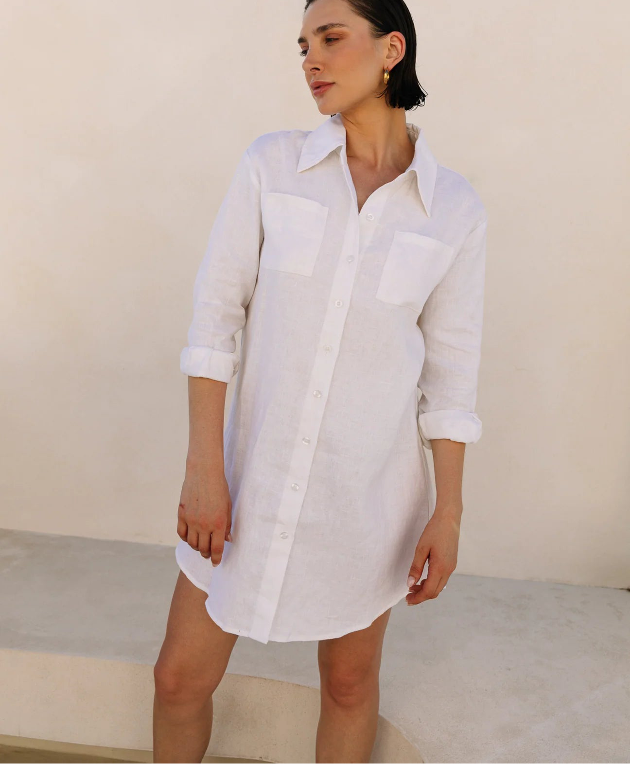 Classic Linen Shirtdress in White