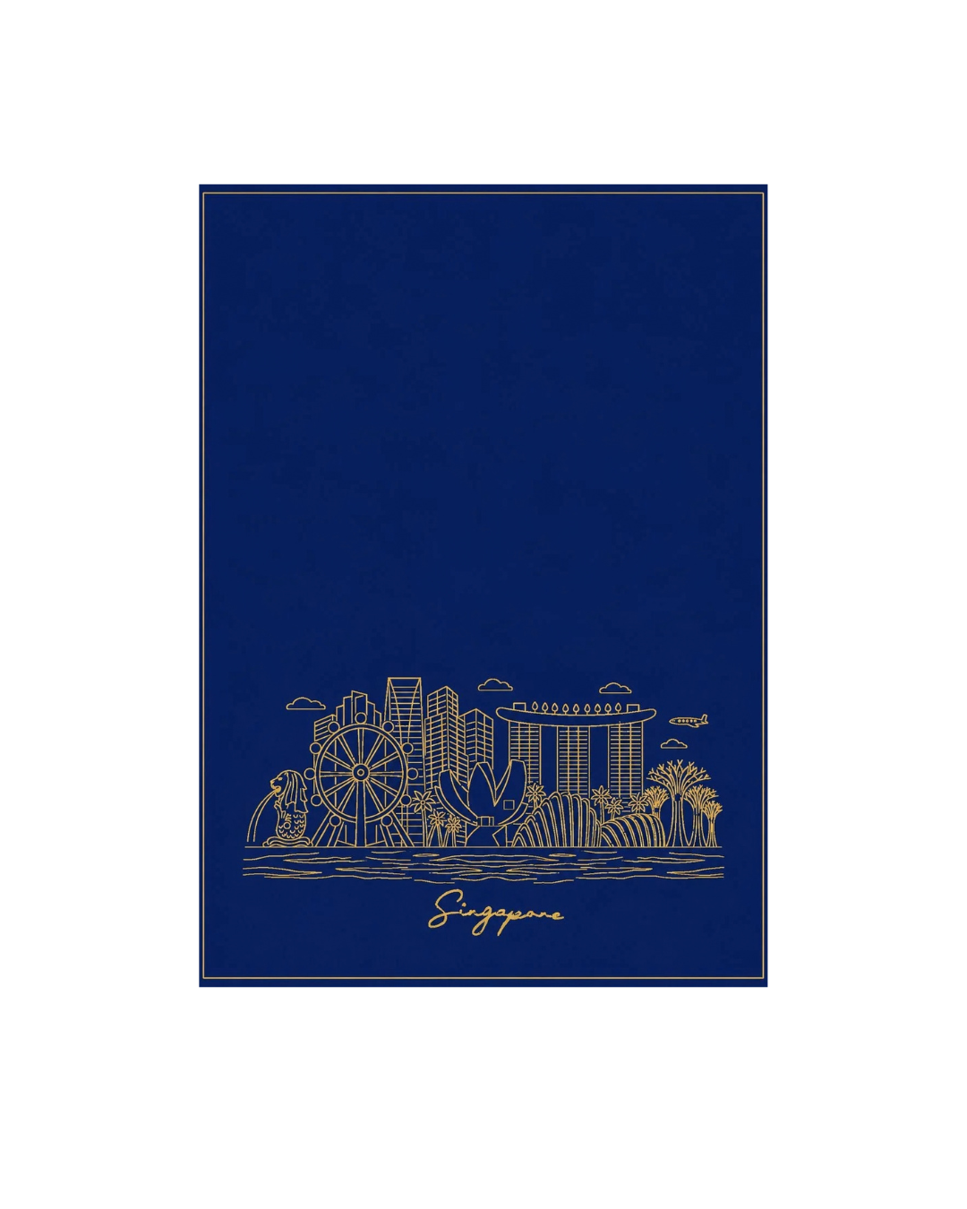 Embroidered Tea Towel | Singapore Skyline (Gold on Blue)