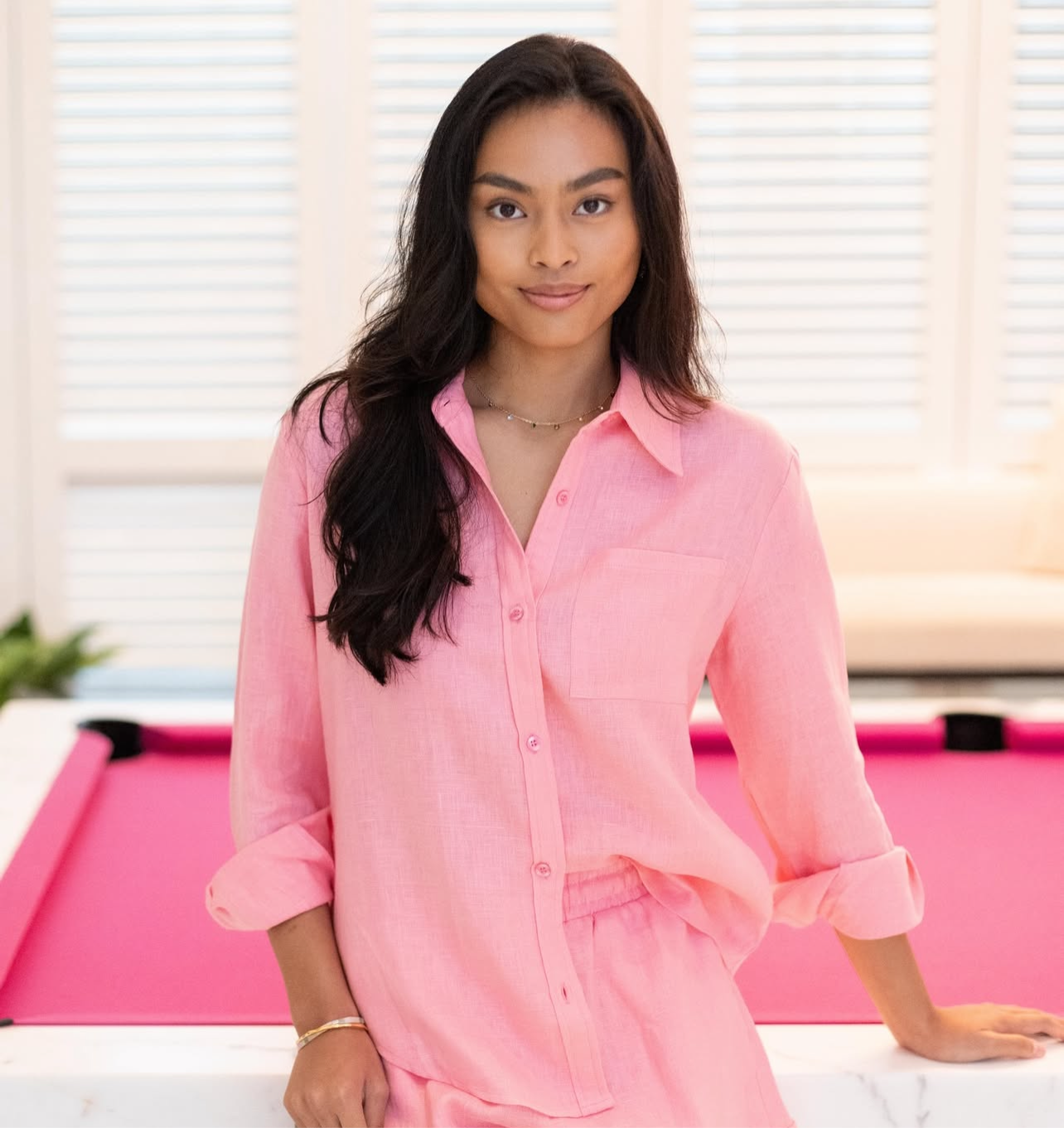 Classic Linen Shirt in French Pink
