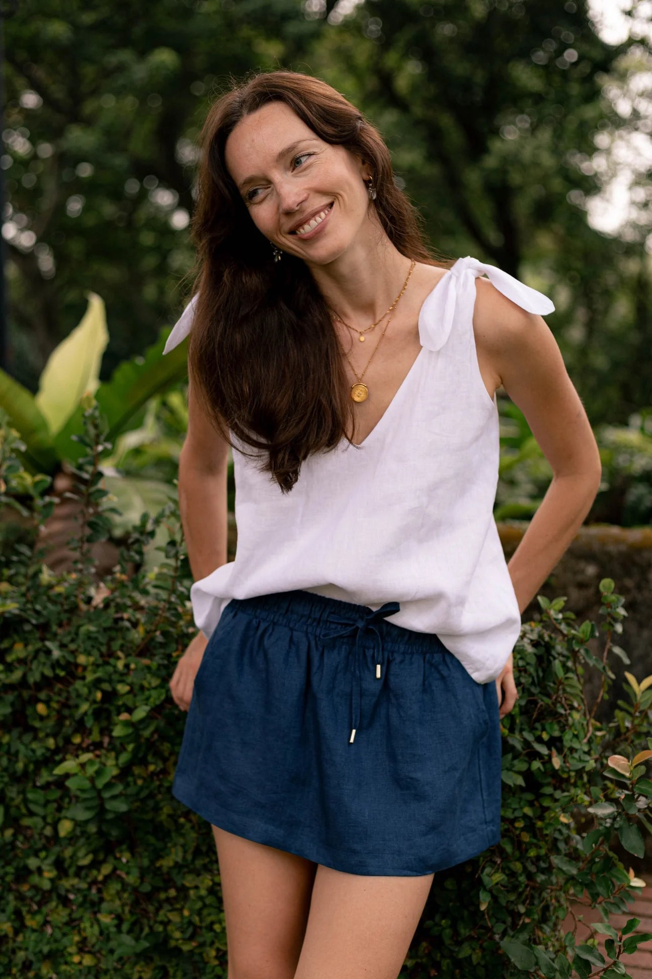 Classic Linen Skirt in Navy Blue