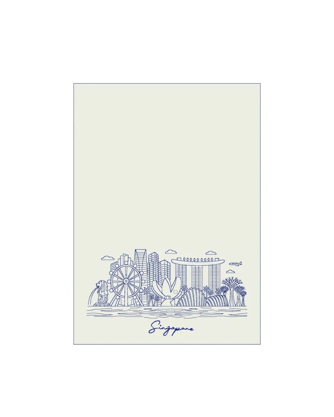 Embroidered Tea Towel | Singapore Skyline (Blue on Cream)