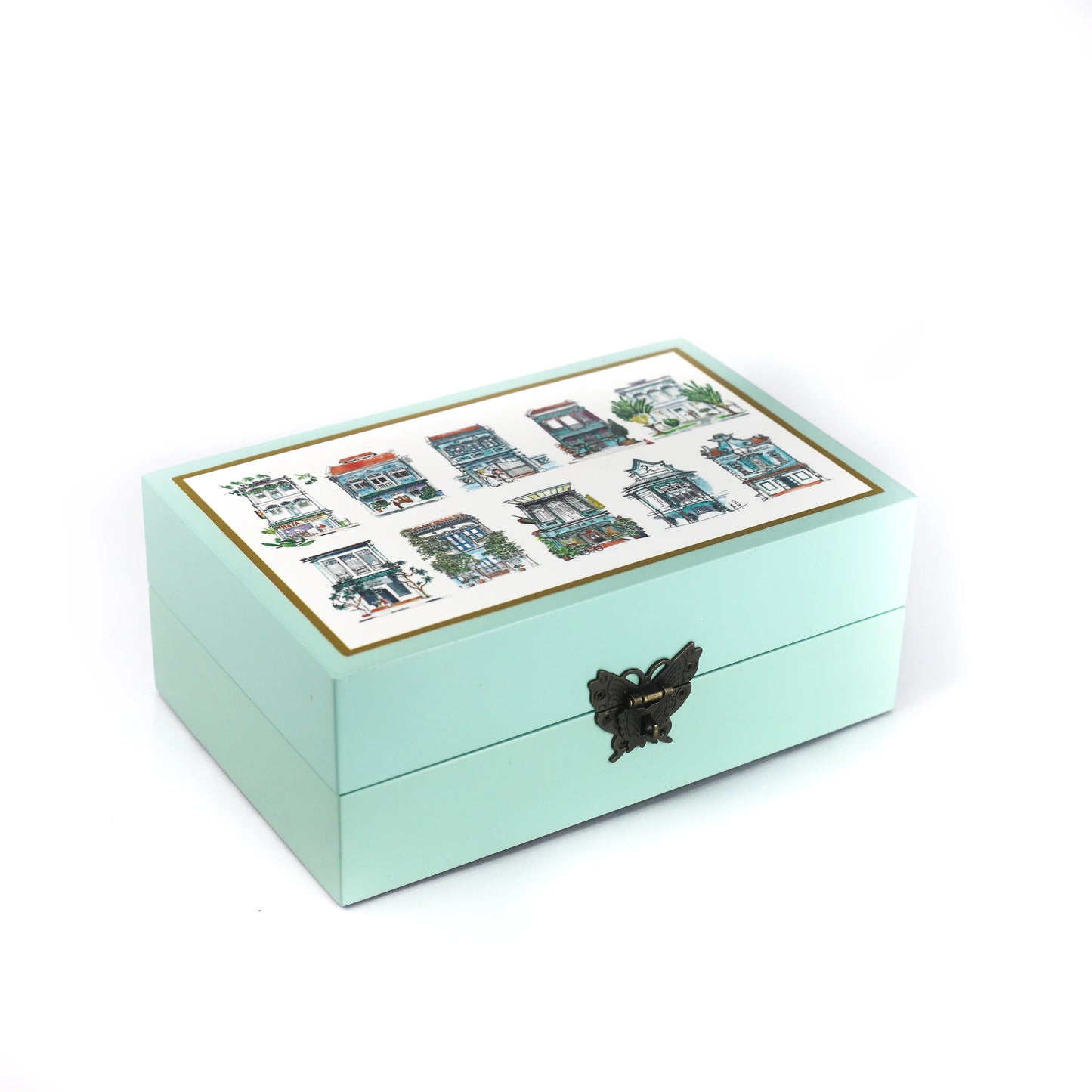 Turquoise Lacquer Jewellery Box - Turquoise Shophouses