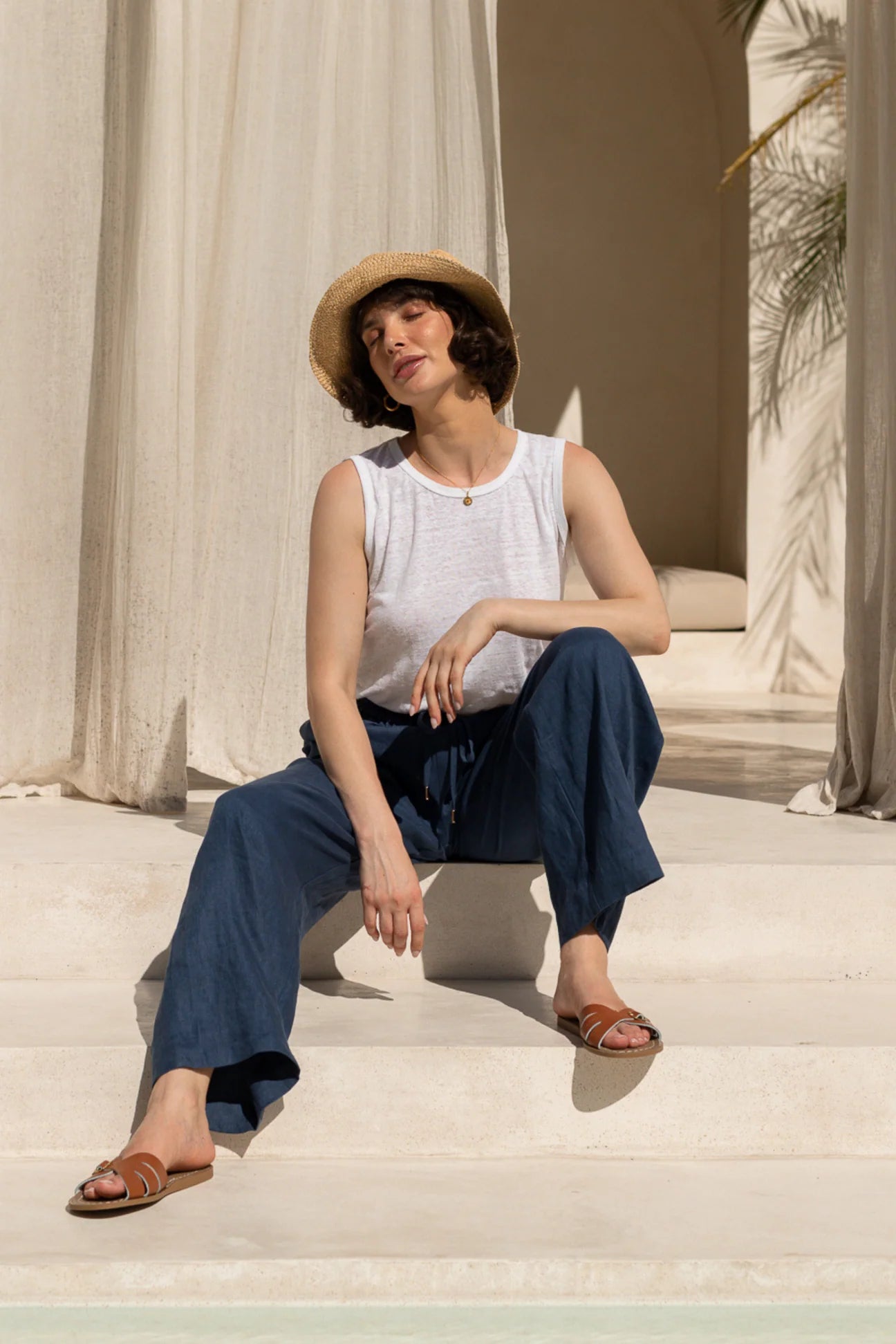 Classic Linen Lounge Pants in Navy Blue