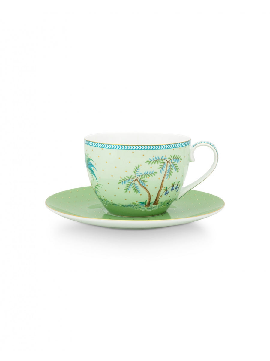 Set of 2 Cups and Saucers 280 ML Jolie Gold Dots Green