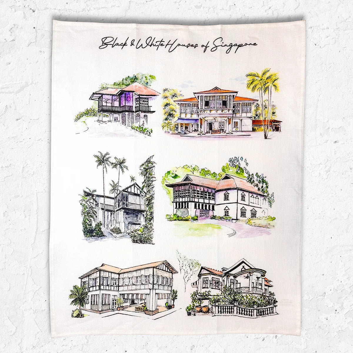Linen Tea Towel (Black & White House)
