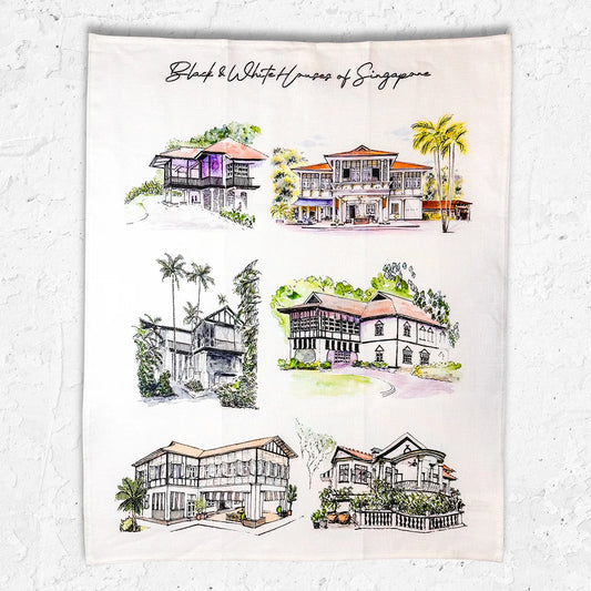Linen Tea Towel (Black & White House)