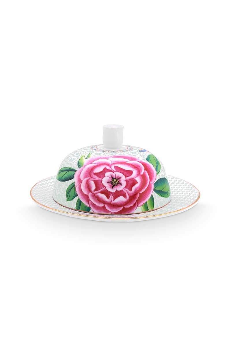 Blushing Birds Butter Dish Round White - PIP STUDIO