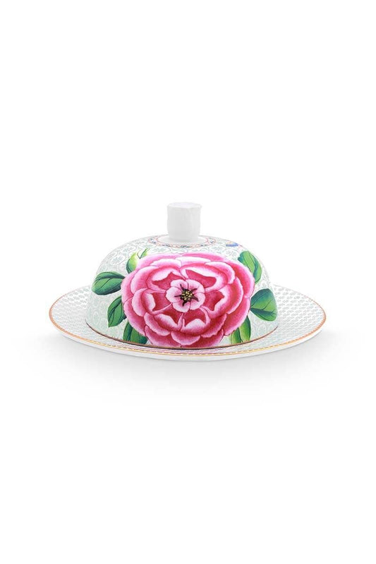 Blushing Birds Butter Dish Round White - PIP STUDIO