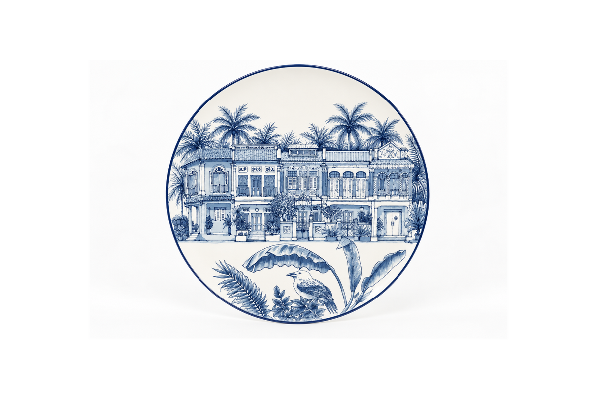 Singapore Themed Round Plates - Heritage Shophouses