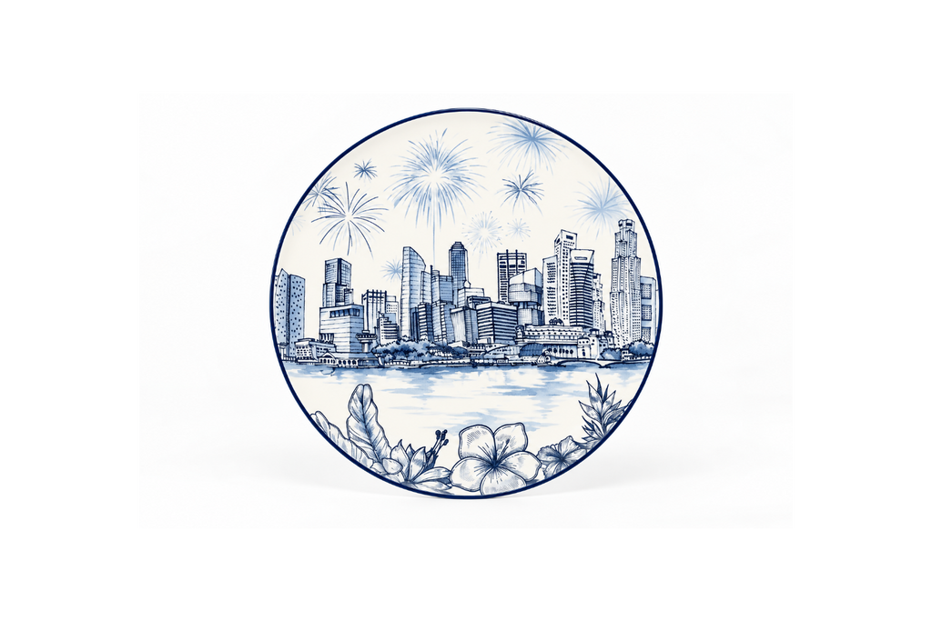 Singapore Themed Round Plates - Singapore Skyline