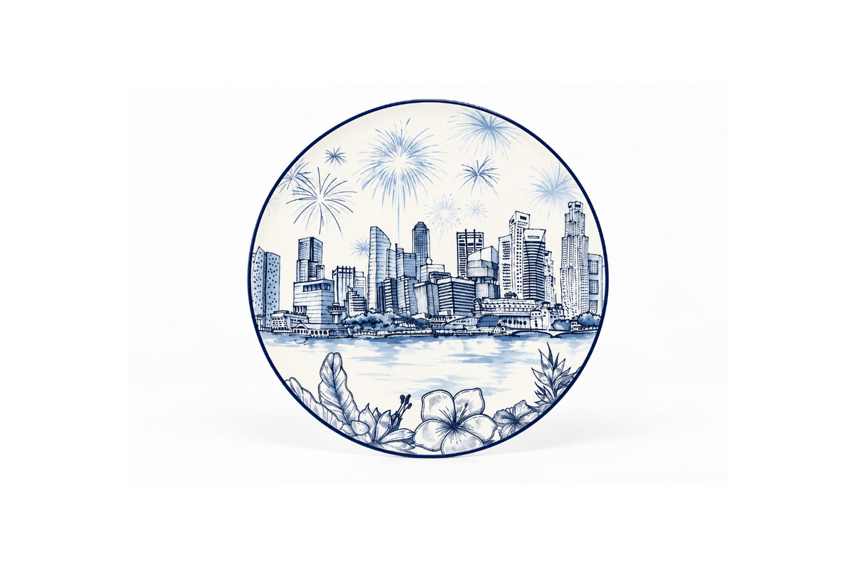 Singapore Themed Round Plates - Singapore Skyline