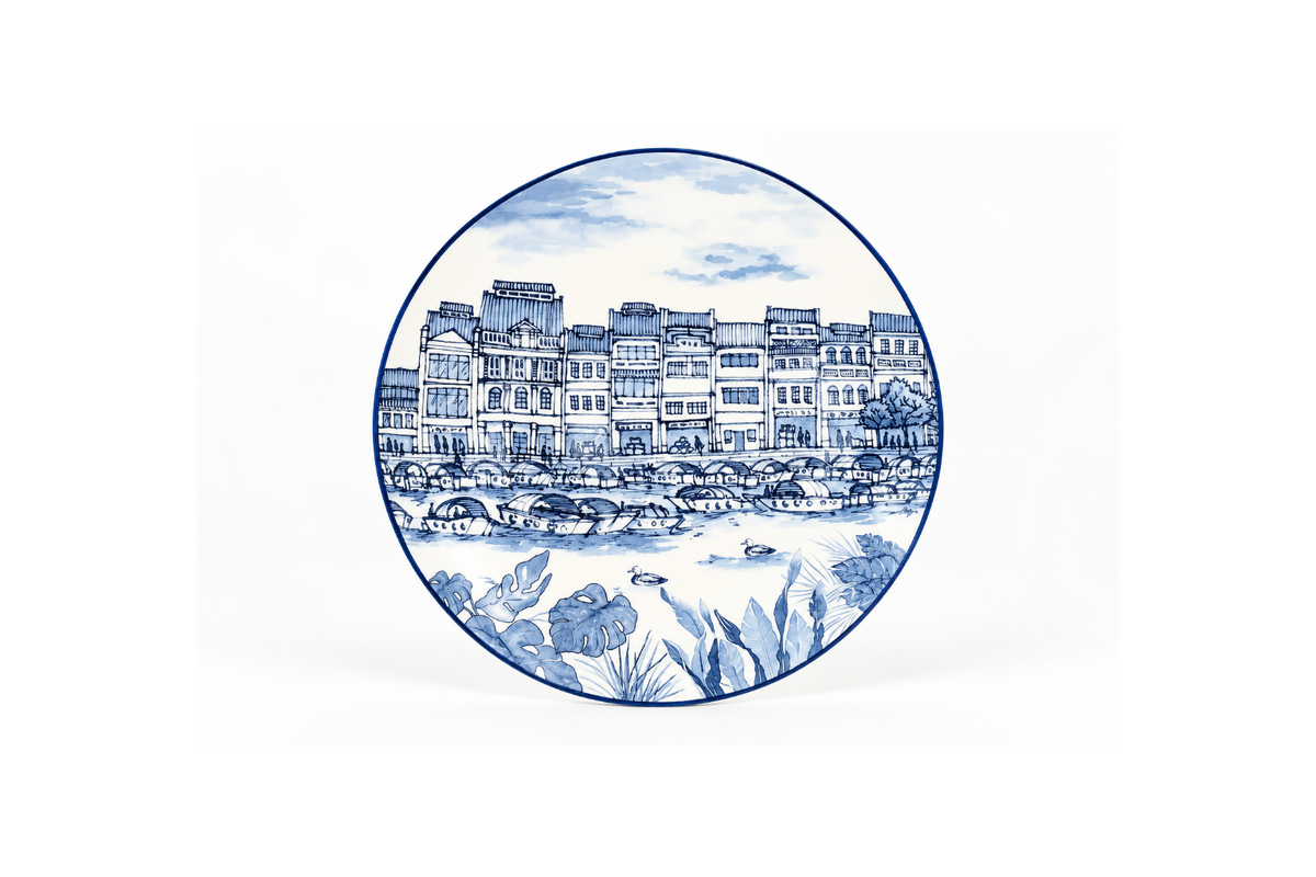 Singapore Themed Round Plates - Boat Quay