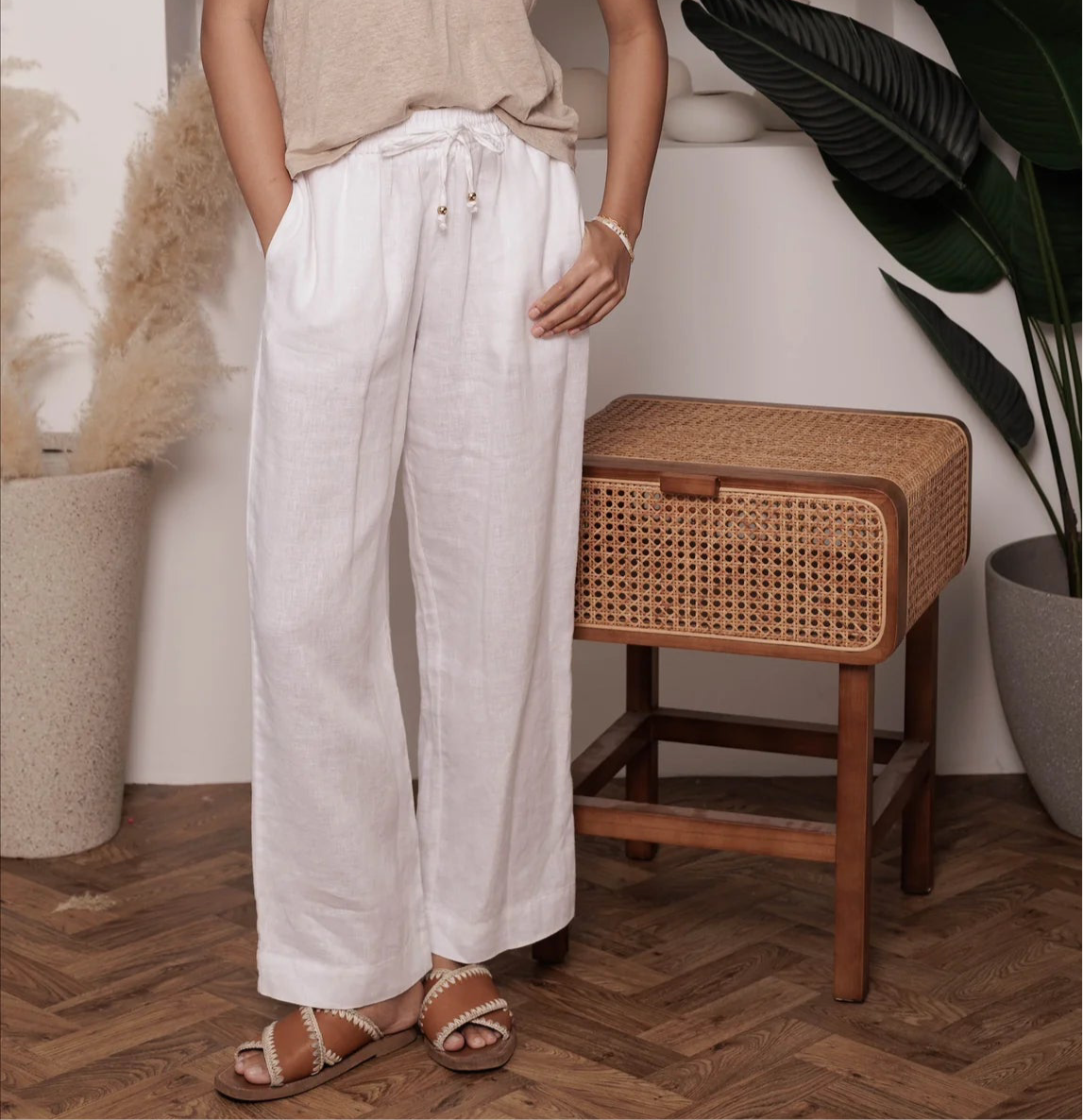 Classic Linen Lounge Pants in White