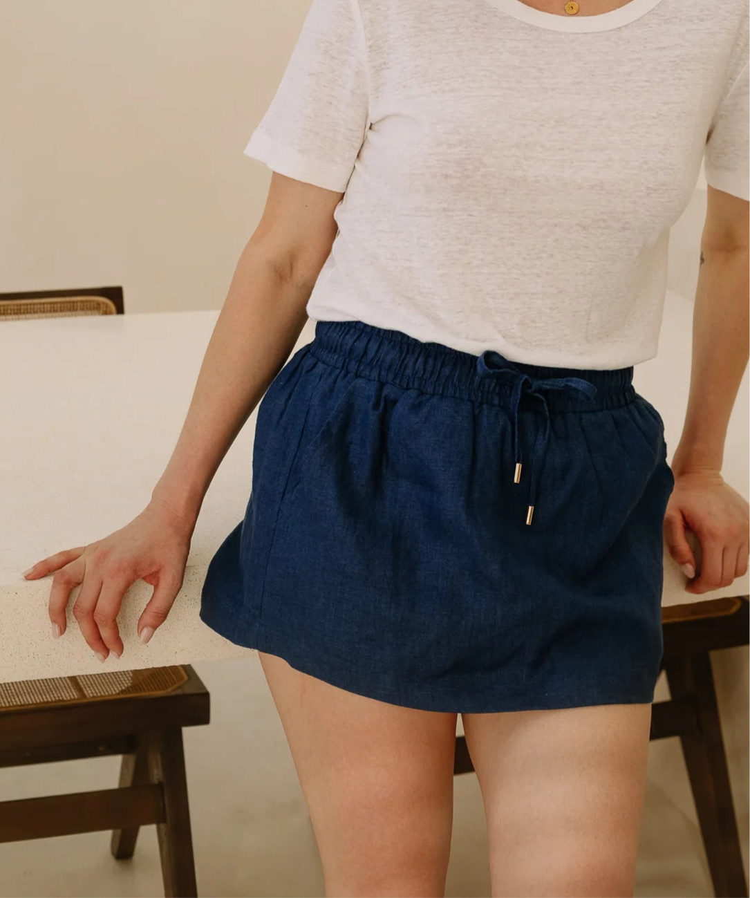 Classic Linen Skort in Navy Blue