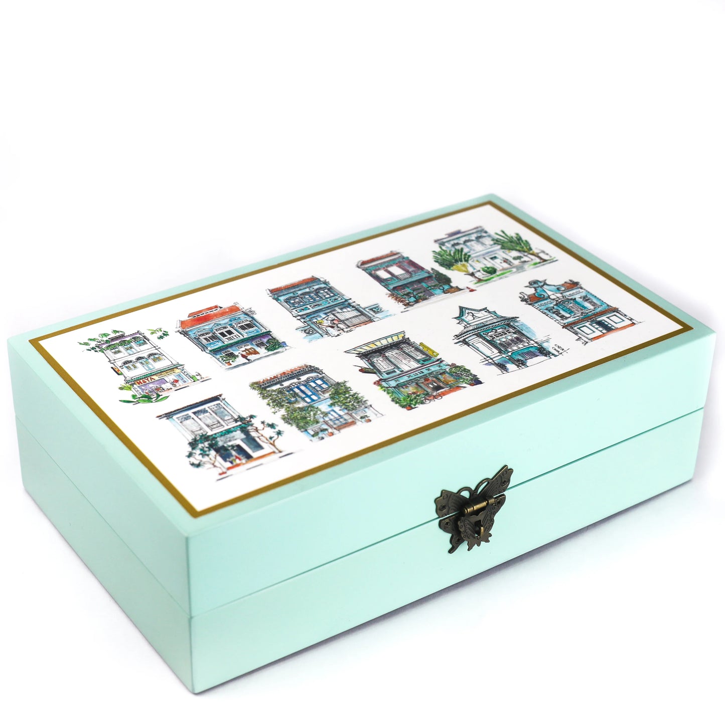 Turquoise Lacquer Jewellery Box - Turquoise Shophouses