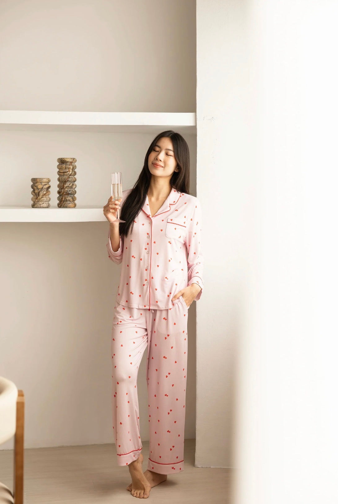 SIGNATURE LONG PYJAMAS SET IN HEARTS