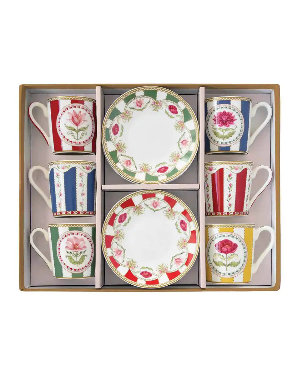 Set of 6 Coffee Cups and Saucers 100 ml Flowery