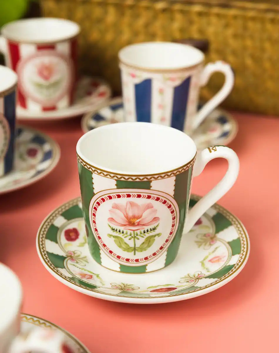 Set of 6 Coffee Cups and Saucers 100 ml Flowery