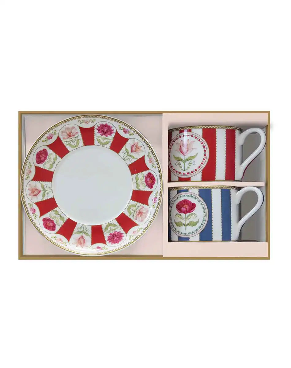 Set of 2 Cups and Saucers 240 ml Flowery