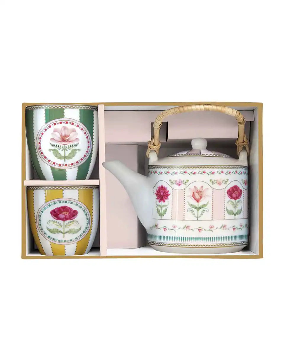Teapot 600 ml and 2 Cups 160 ml Flowery