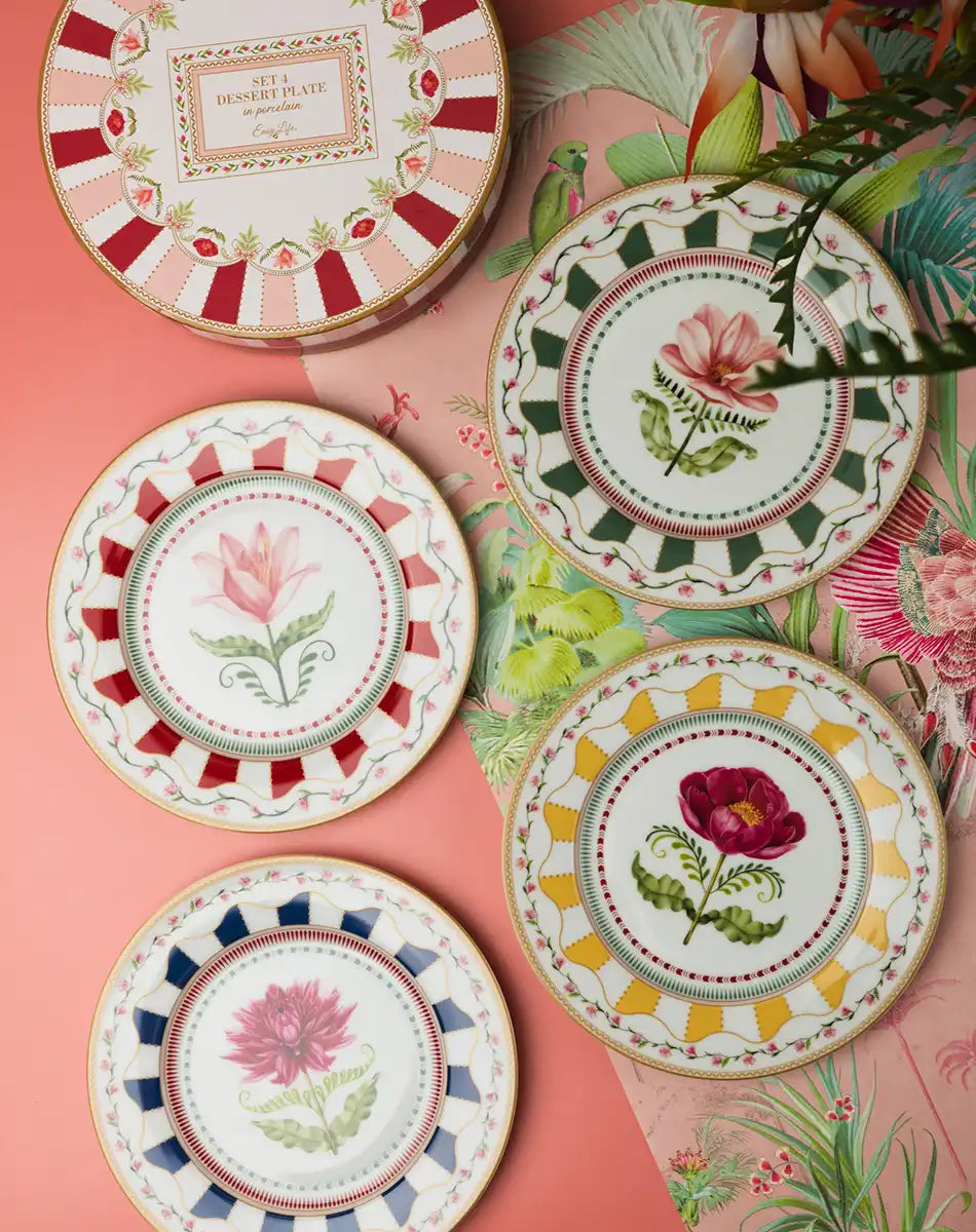 Set of 4 Dessert Plates 19 cm Flowery